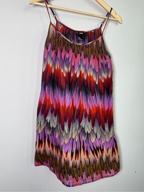 H&M Purple Orange Feather Print Boho Cottagecore Resort Cami Slip Dress Size 6